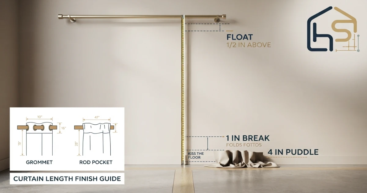 Same curtain panel length hanging differently with grommet and rod pocket headers
