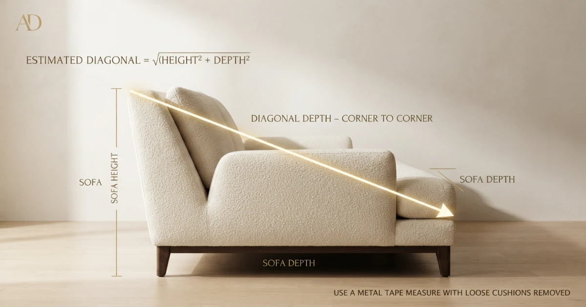 Will sofa fit through door diagonal depth measurement from highest rear to lowest front point