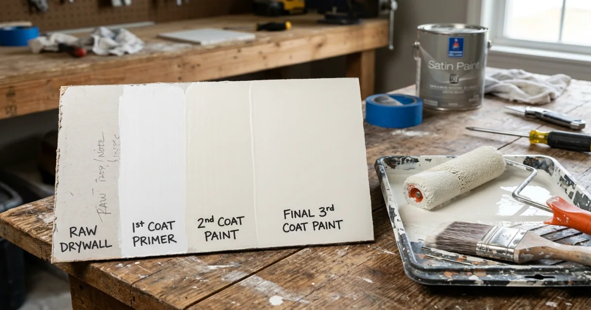 Paint coverage guide primer and finish coat layers