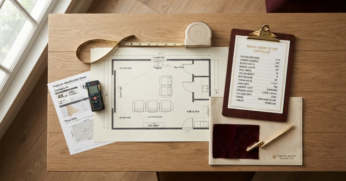 Projector screen size for room buying checklist with throw ratio wall and ceiling measurements