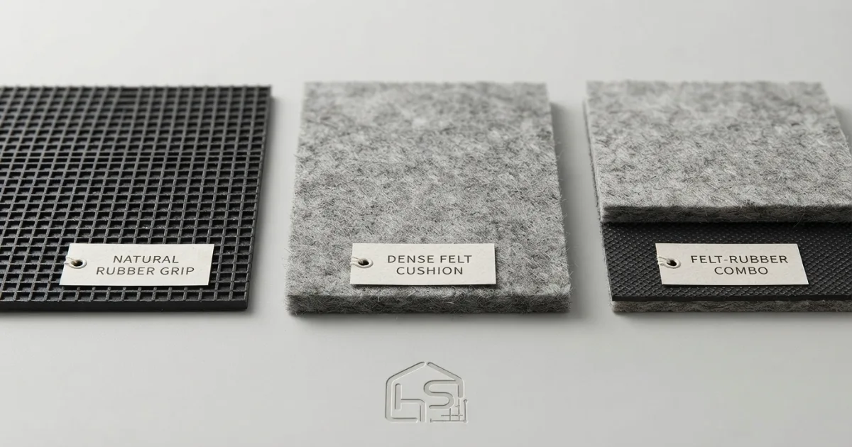 rug pad material comparison showing felt natural rubber and combination construction