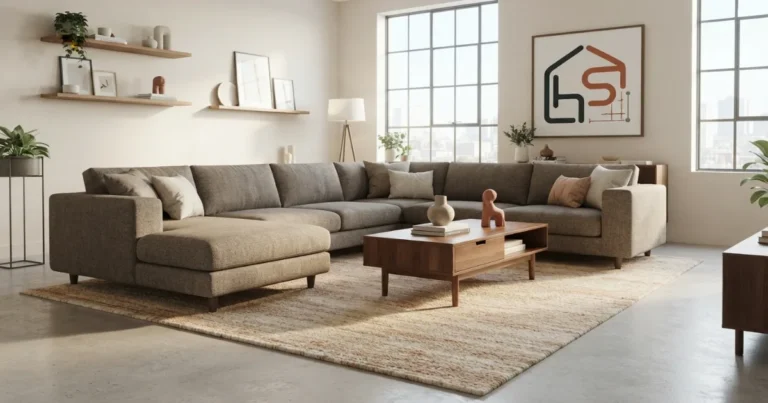 Sectional sofa rug sizing visual