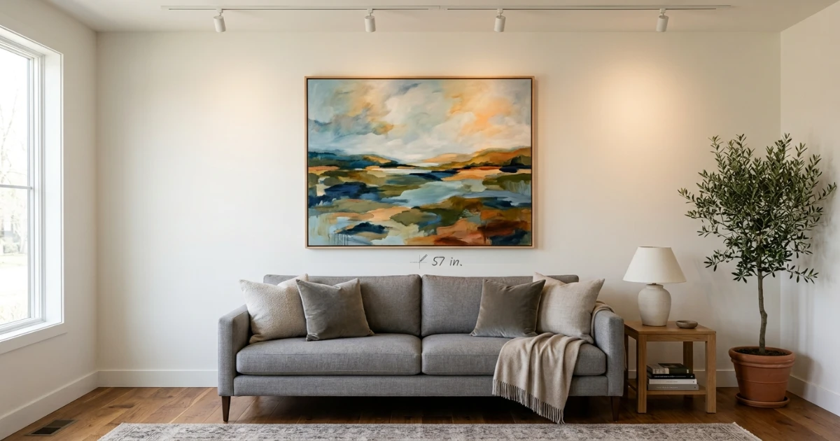 Wall art size calculator showing eye-level placement at 57 inches from floor