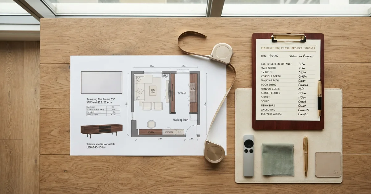 TV size for small room apartment buying checklist with wall furniture and delivery measurements