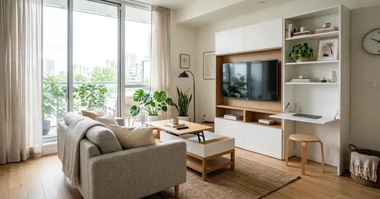 Compact living room with smart furniture layout and space planning