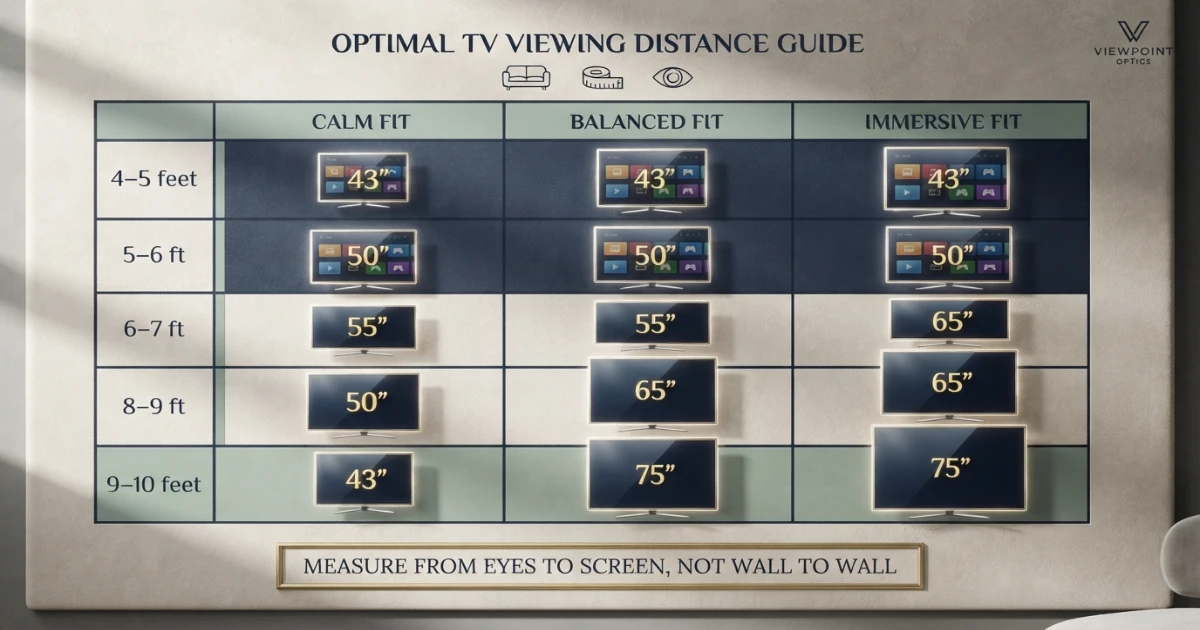 TV size for small room distance chart from 4 to 10 feet