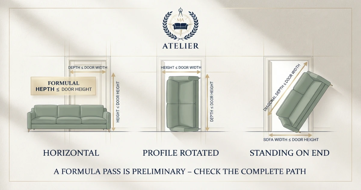 Will sofa fit through door formulas for horizontal rotated and on-end entry