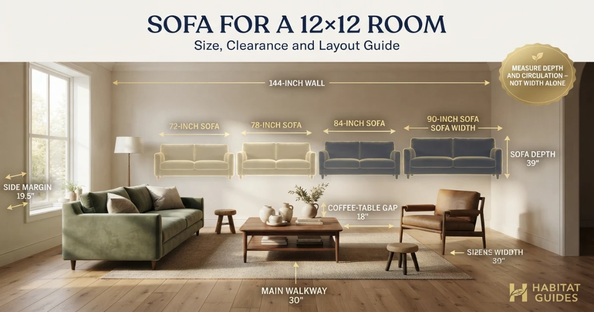 Sofa for 12x12 room comparing 72 78 84 and 90-inch sofa sizes