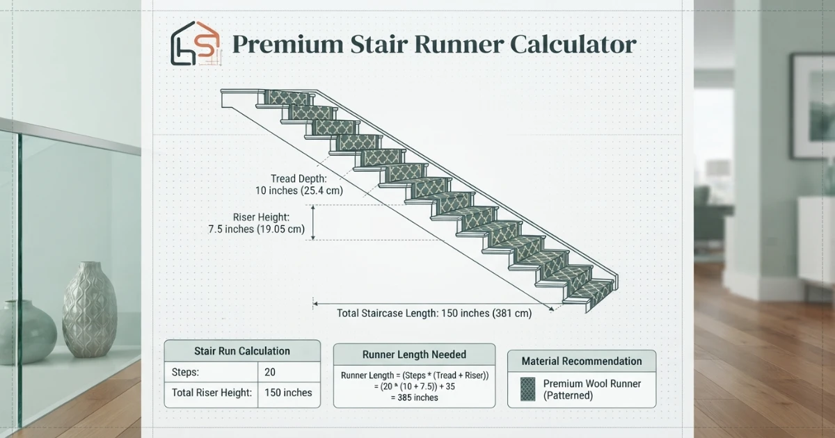 Stair runner calculator showing tread depth and riser height measurement
