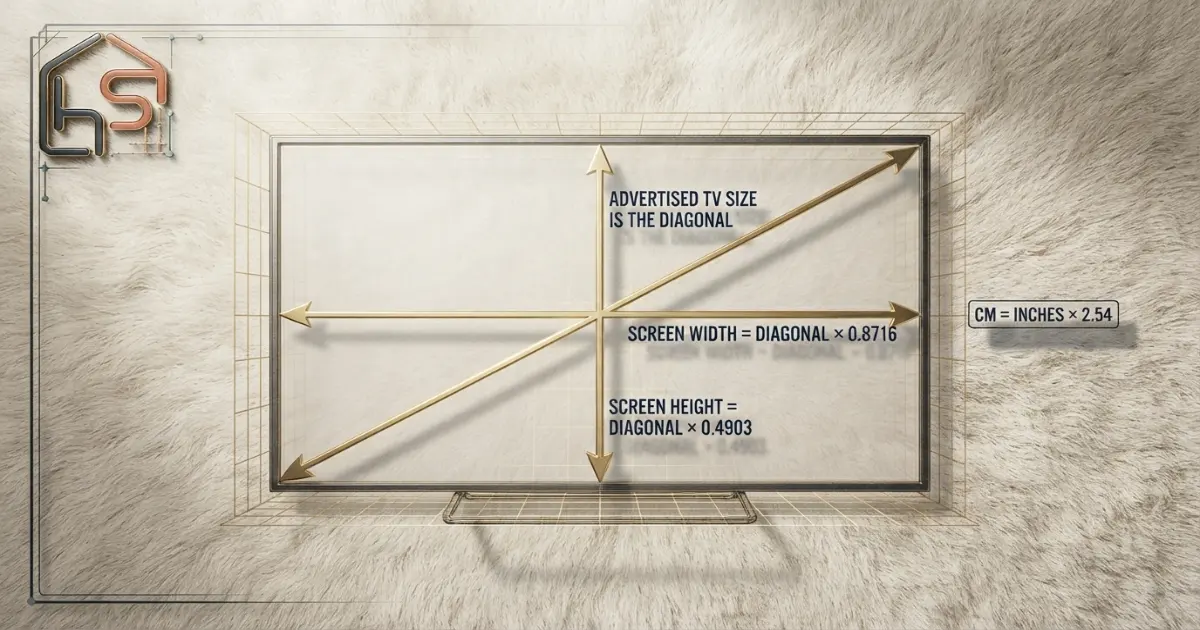 How a TV dimensions chart calculates diagonal width and height