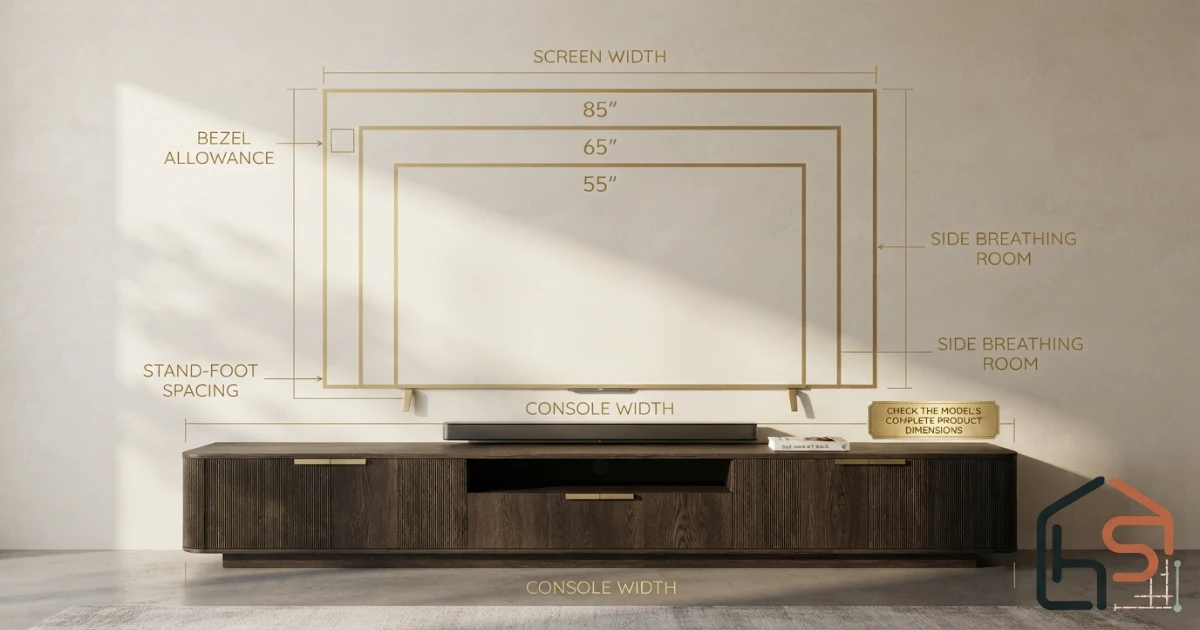 TV dimensions chart used for wall and media console fit
