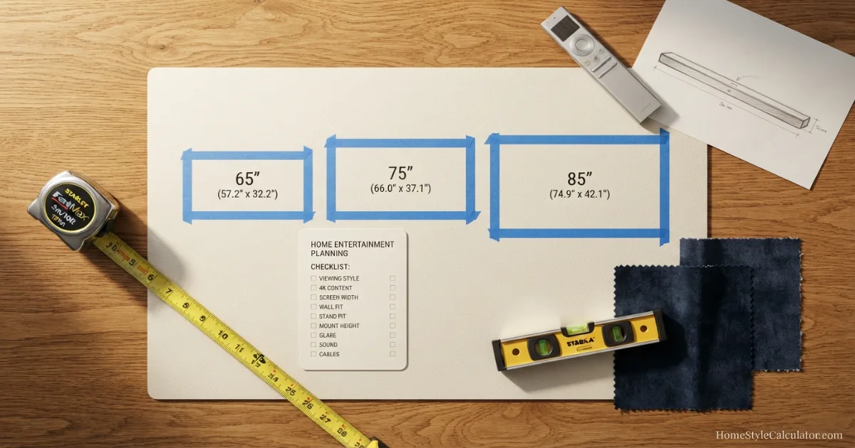 TV size for 10 feet buying checklist with 65 75 and 85-inch comparison