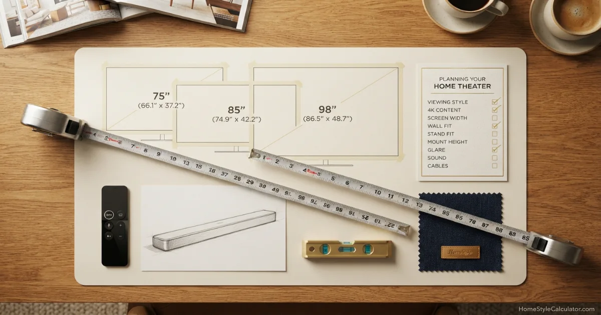 TV size for 12 feet buying checklist with 75 85 and 98-inch comparison