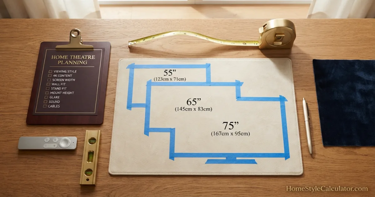 TV size for 8 feet buying checklist with 55 65 and 75-inch comparison
