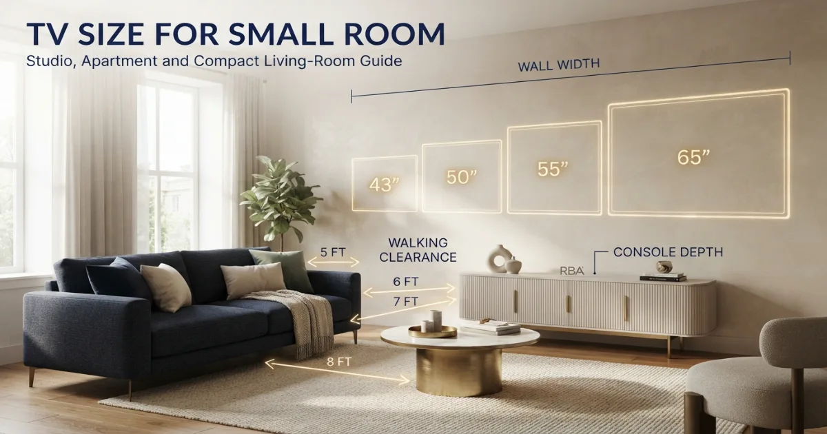 TV size for small room comparing 43 50 55 and 65-inch screens