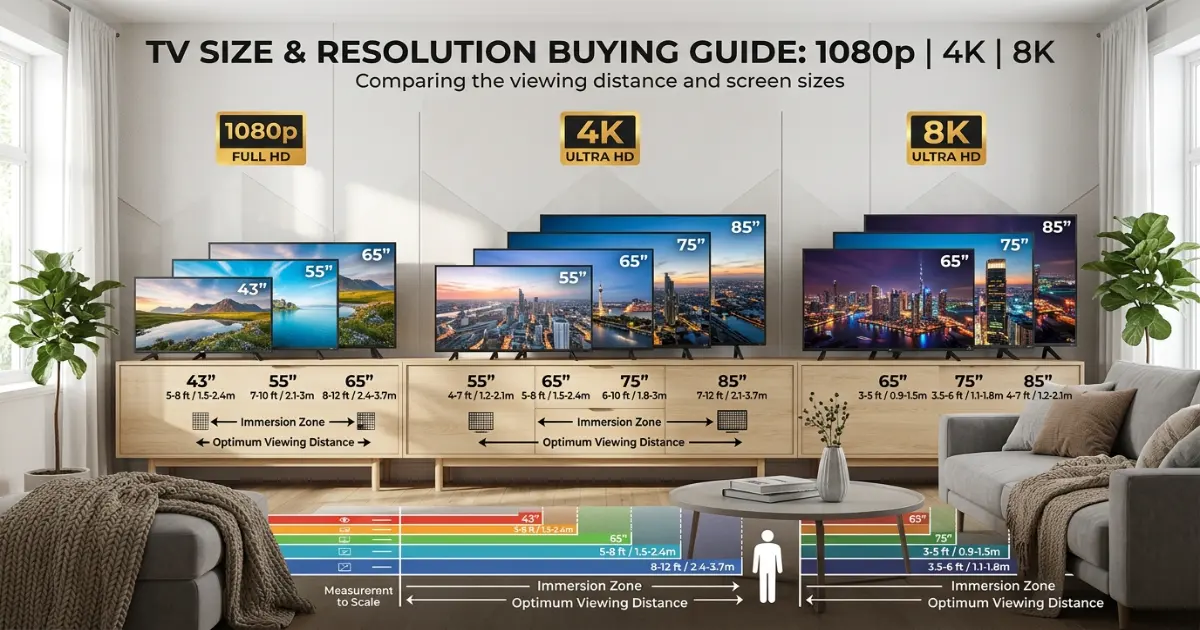 TV size calculator comparing screen width against available wall width