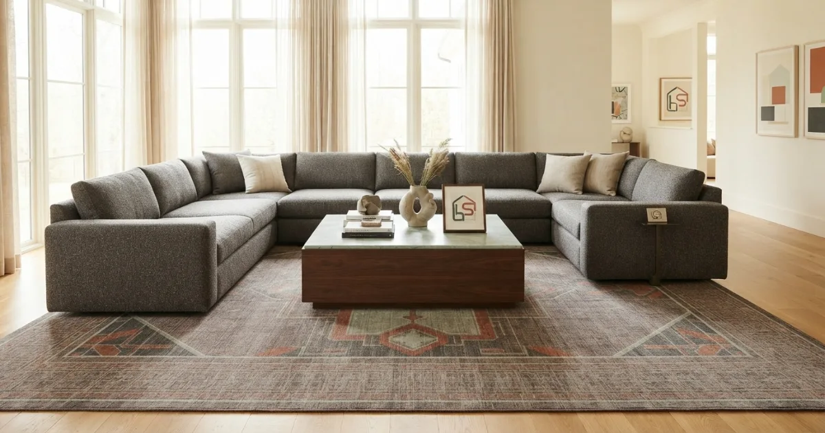 Rug size for sectional in a U-shaped sofa layout