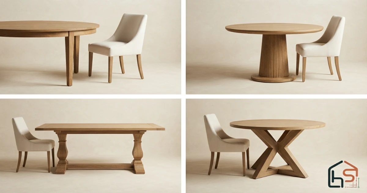 Dining table leg and pedestal options for four-chair fit