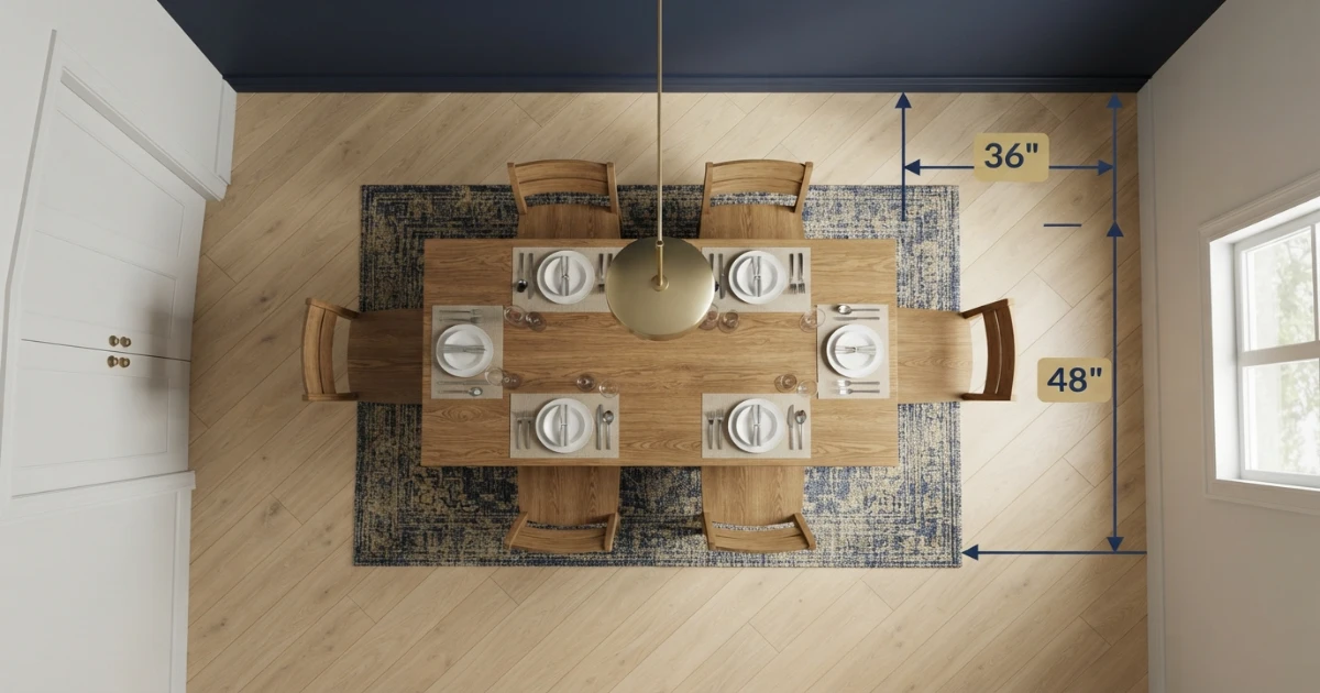 Dining table for 8 room clearance with chairs pulled back and walkway