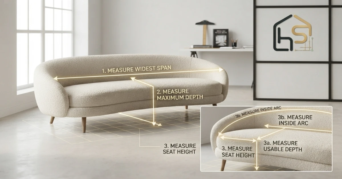 How to measure curved sofa dimensions from widest span to deepest projection
