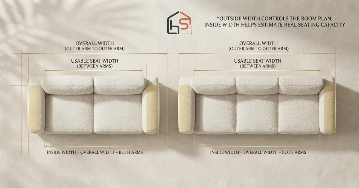 How to measure overall width and usable seat width on two and three seater sofas