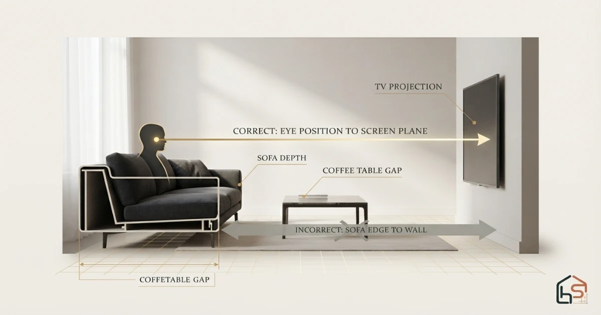 How to measure distance between sofa and TV from eye position to screen