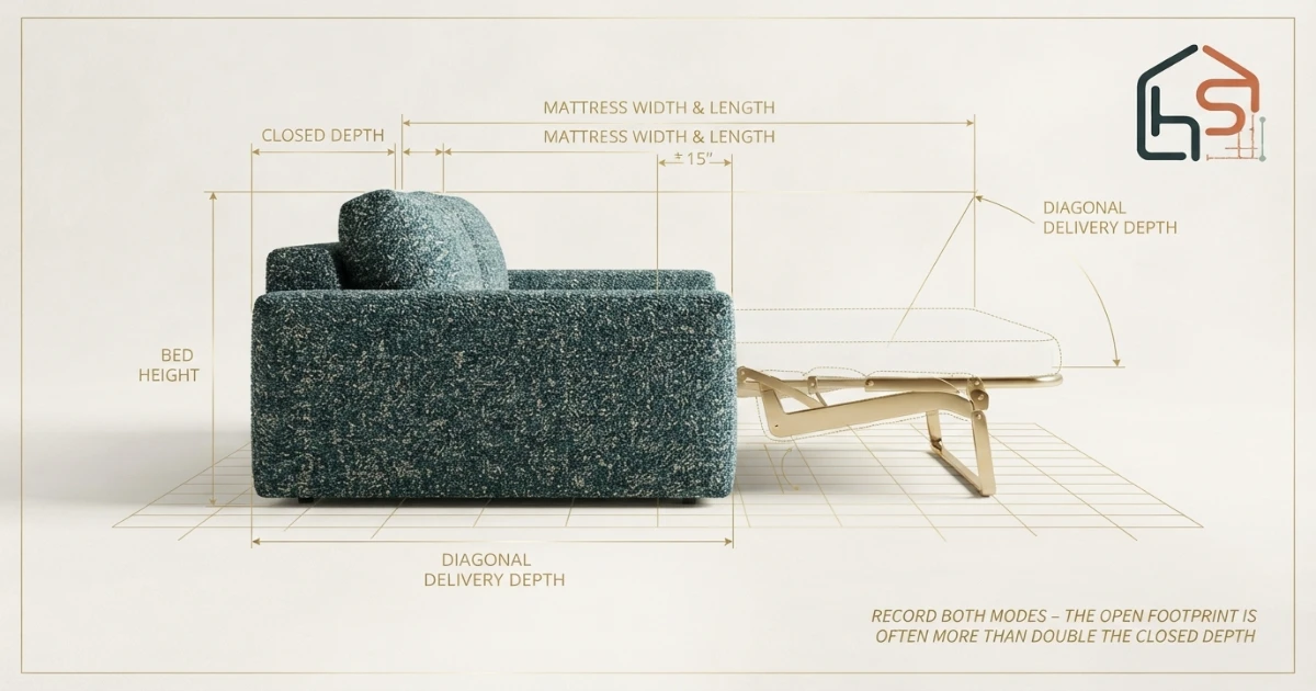 Sleeper sofa dimensions anatomy with closed depth open depth mattress and delivery diagonal