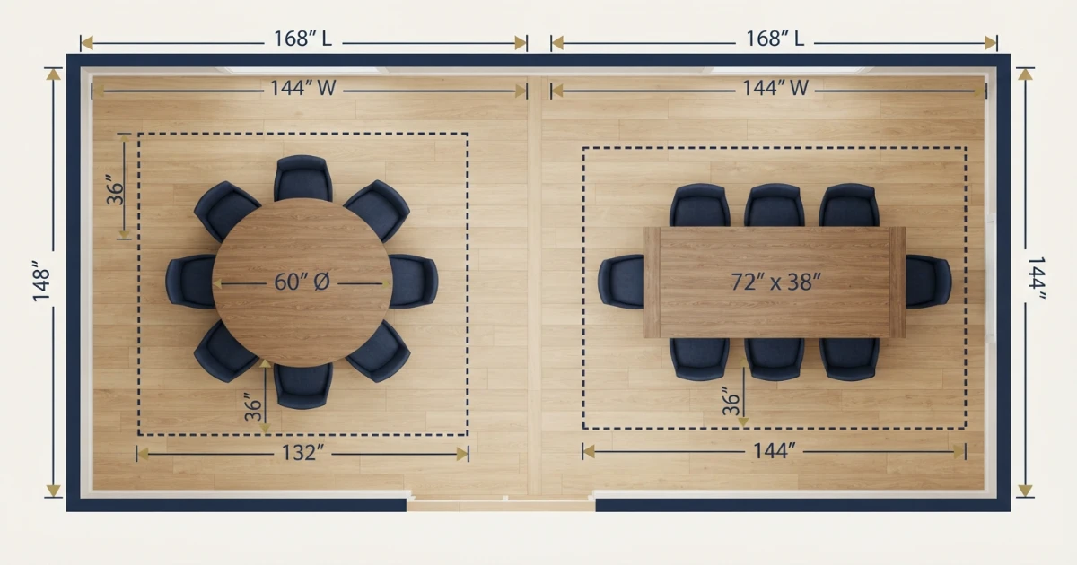 Dining table clearance footprints comparing round and rectangular shapes