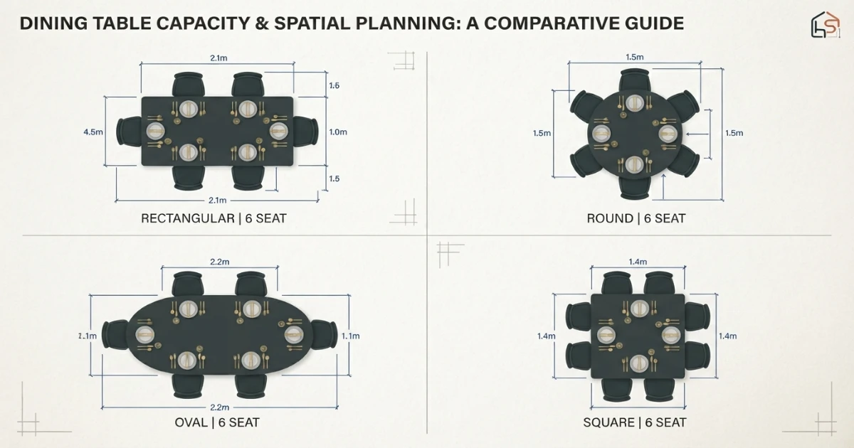 Dining table shape and size comparison for rectangular round oval and square tables
