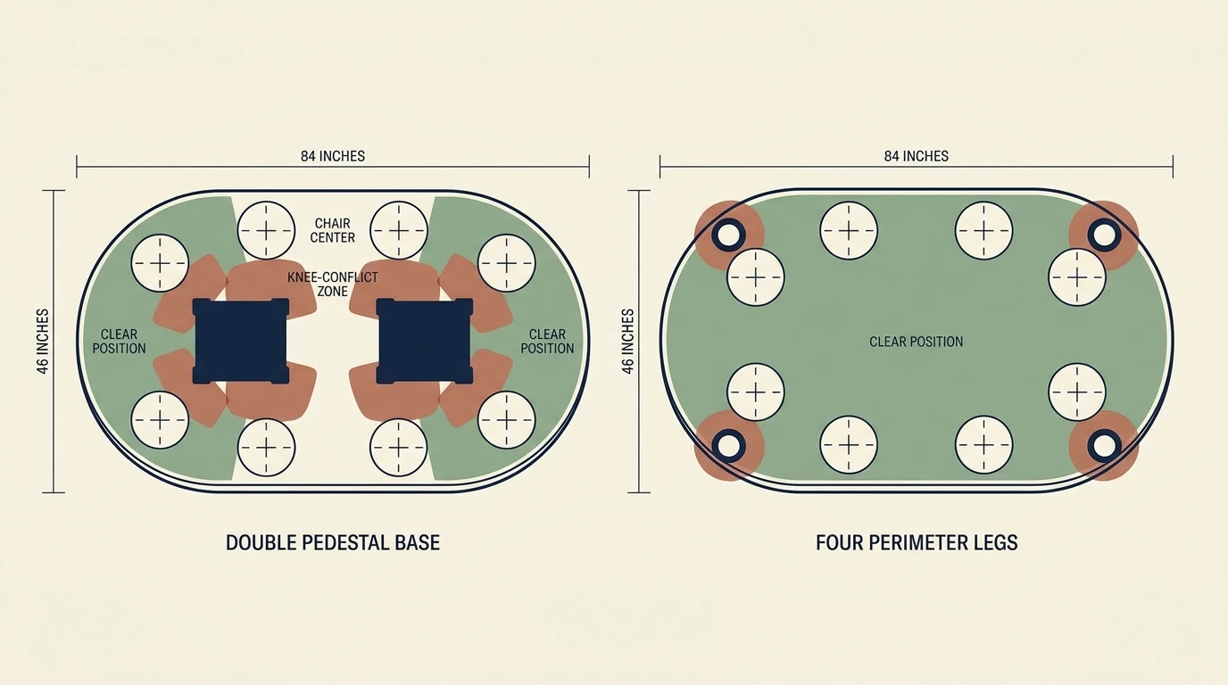 Oval dining table base and chair fit comparison for eight seats