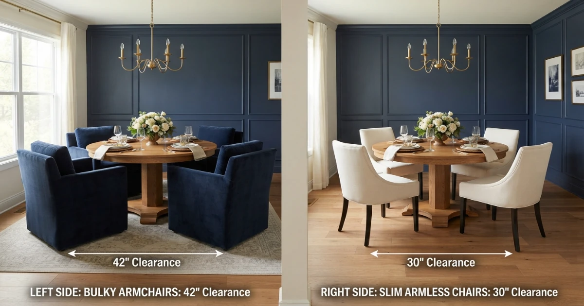 Chair pullback and walking space around dining table diagram