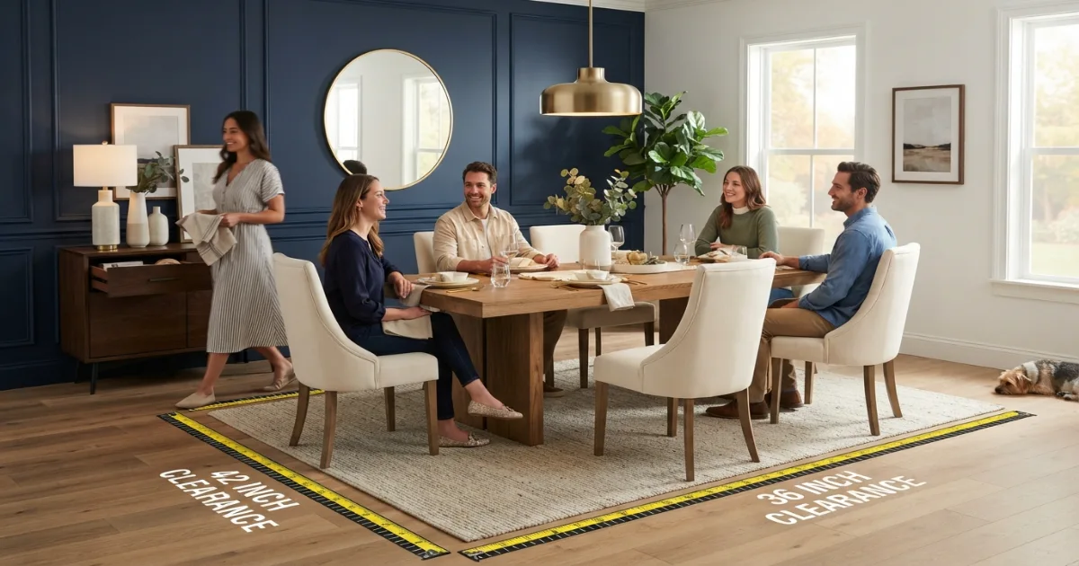 Sideboard door and drawer space around dining table layout