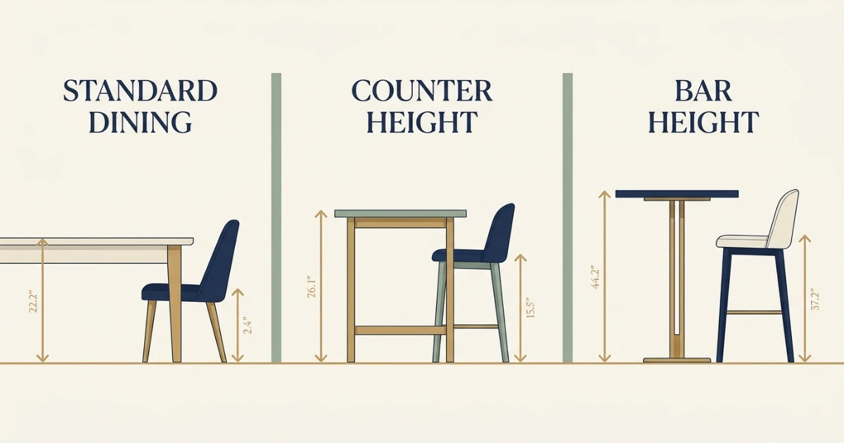 Standard counter and bar dining table height chart