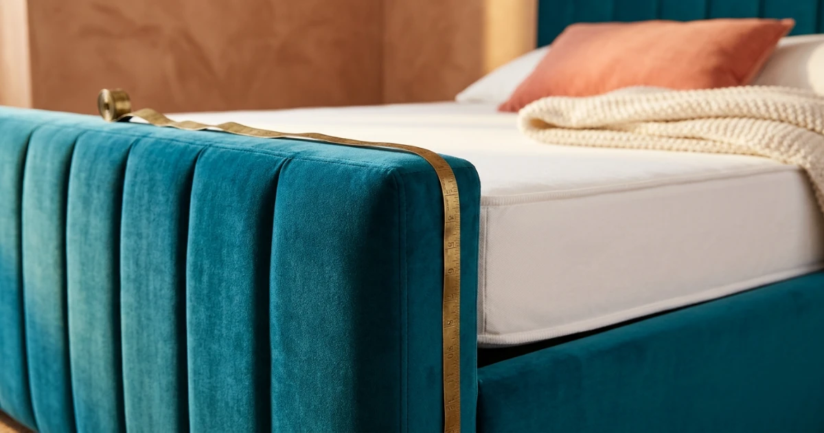 Measuring the outside of an upholstered bed frame before choosing a mattress size